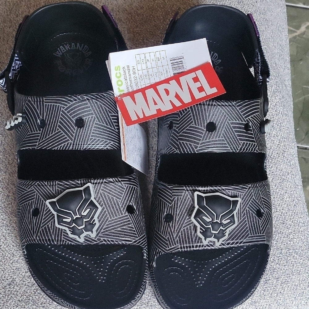 CROCS Marvel Wacanda Forever Black and Gray Sandals Black Panther  Size 13